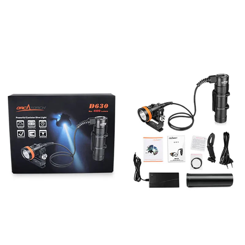 ORCA D630 Canister Light Scuba Diving CREE LED 4000-Lumens Sidemount Backmount Underwater 150-Meter Waterproof Search Tech Dive
